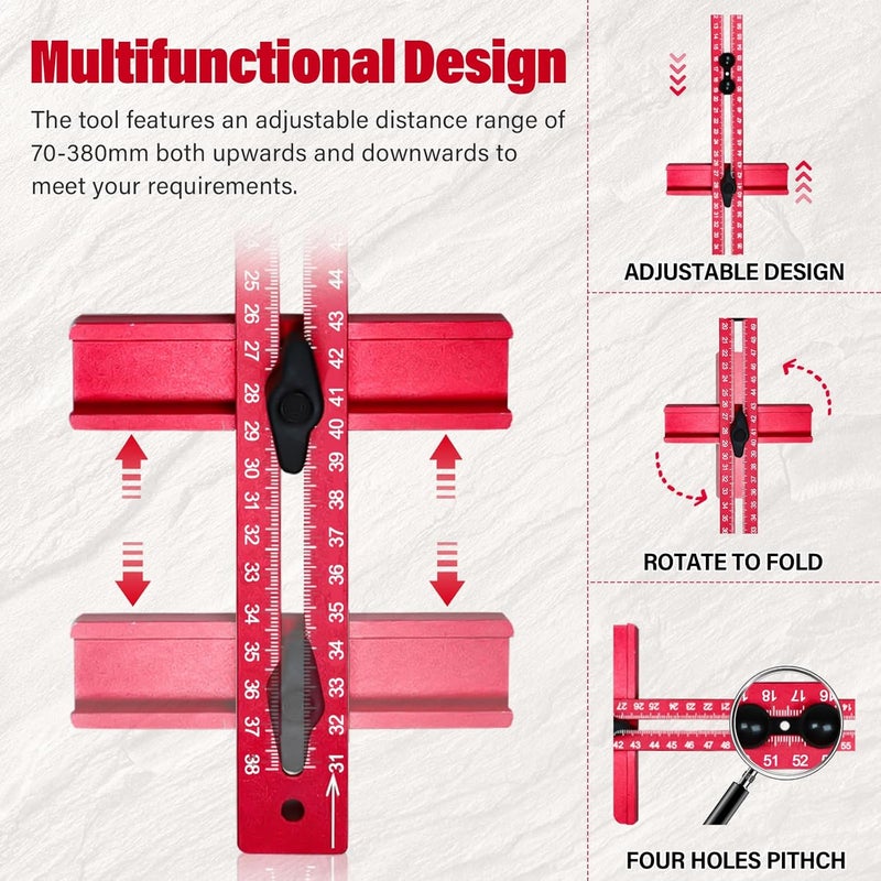 Sigerio New 4 in 1 Router Milling Groove Bracket, Aluminum Alloy Router Circle Cutting Jig, Multifunctional RouterGuide for Cutting Circles, Adjustable RouterJig Tool for Woodworking (Rose Red) - Image 4